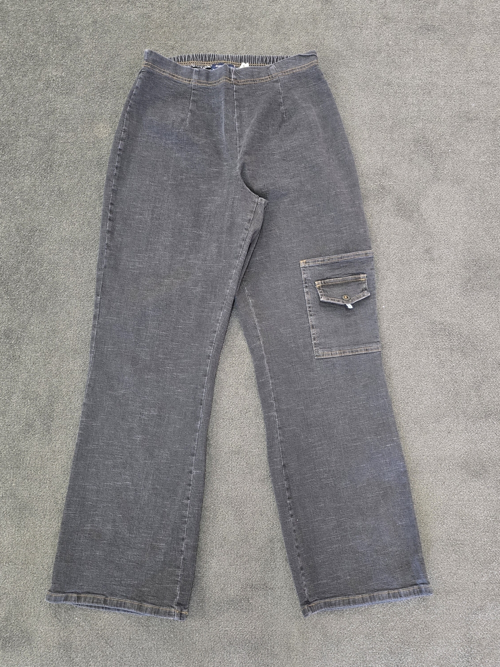 Denim & Co Black Cargo Pant Jean Medium Stretch Size M Pull On Y2K